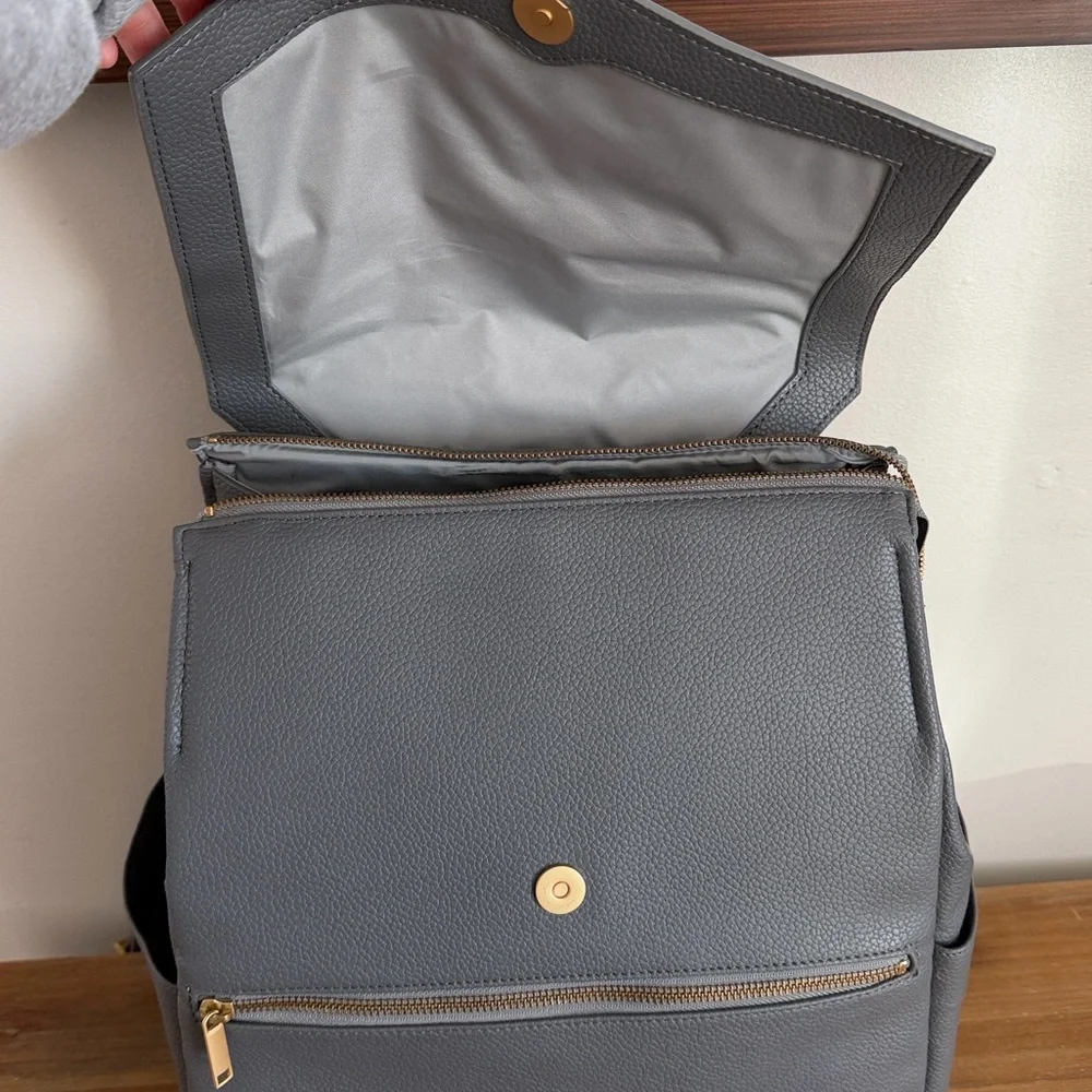 Freshly Picked Grey Leather Diaper Bag